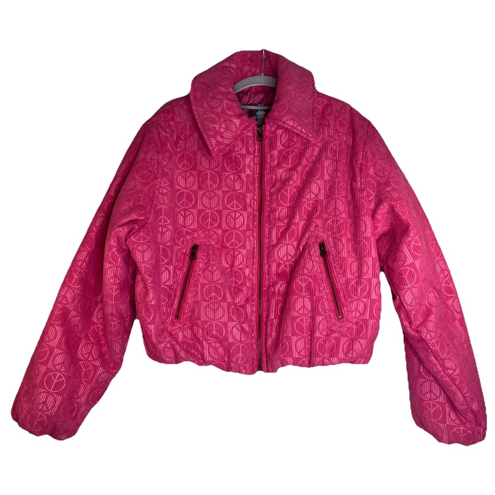 Urban Outfitters Coat Pink Peace Sign Cropped Coat Jacket Size S 90s Y2K Retro